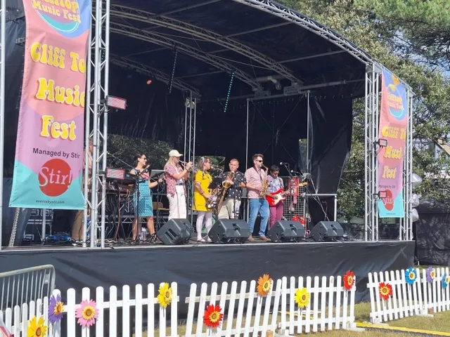 Ban playing at clifftop event overlooking the sea at Highcliffe