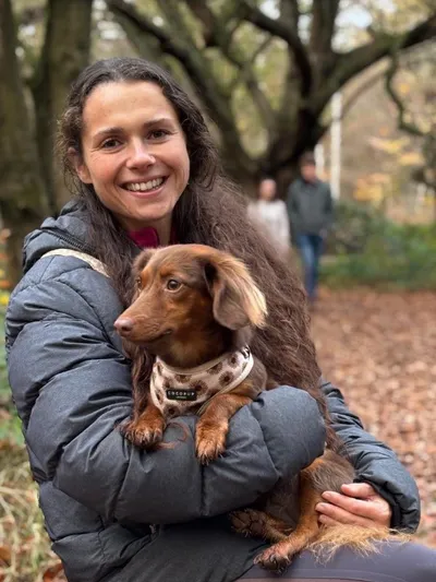 Lily with a client's dog